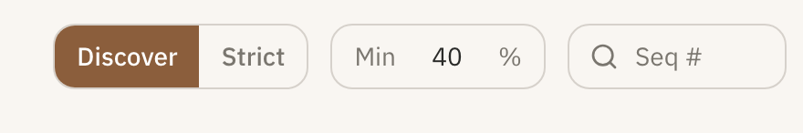 Discover and Strict mode toggle with a minimum-match threshold